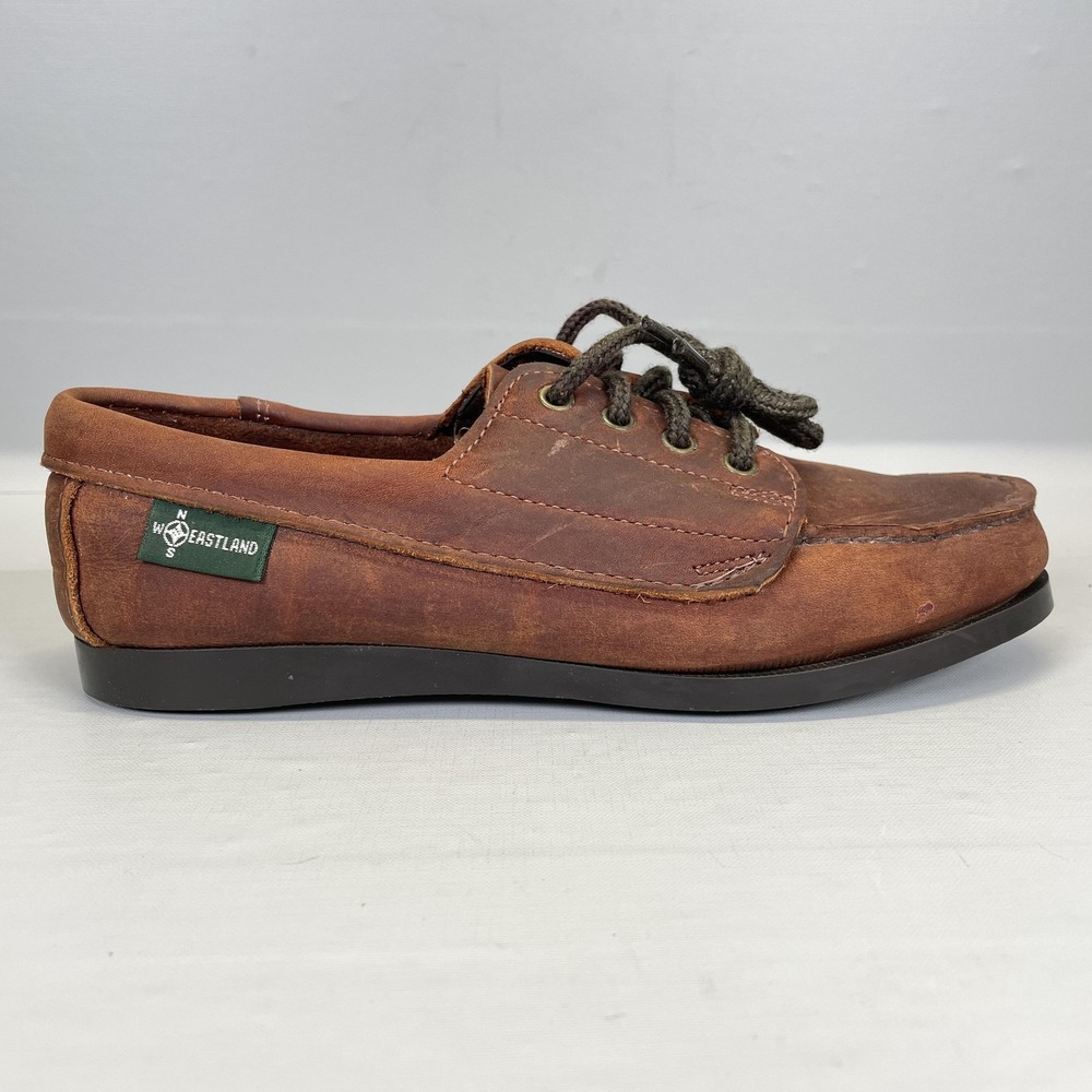Eastland Boat Shoes Womens Size 8 Brown Leather Moc Toe Made In USA Casual Deck